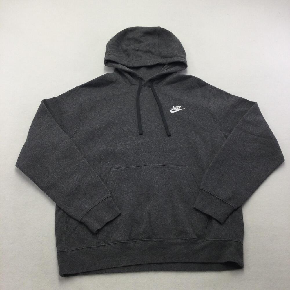 Nike Hoodie Mens Medium Gray Fleece Pullover Sweatshirt Kangaroo Pocket Logo
